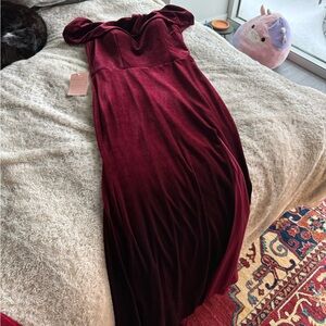 BHLDN Strapless Velvet Dress in Deep Red